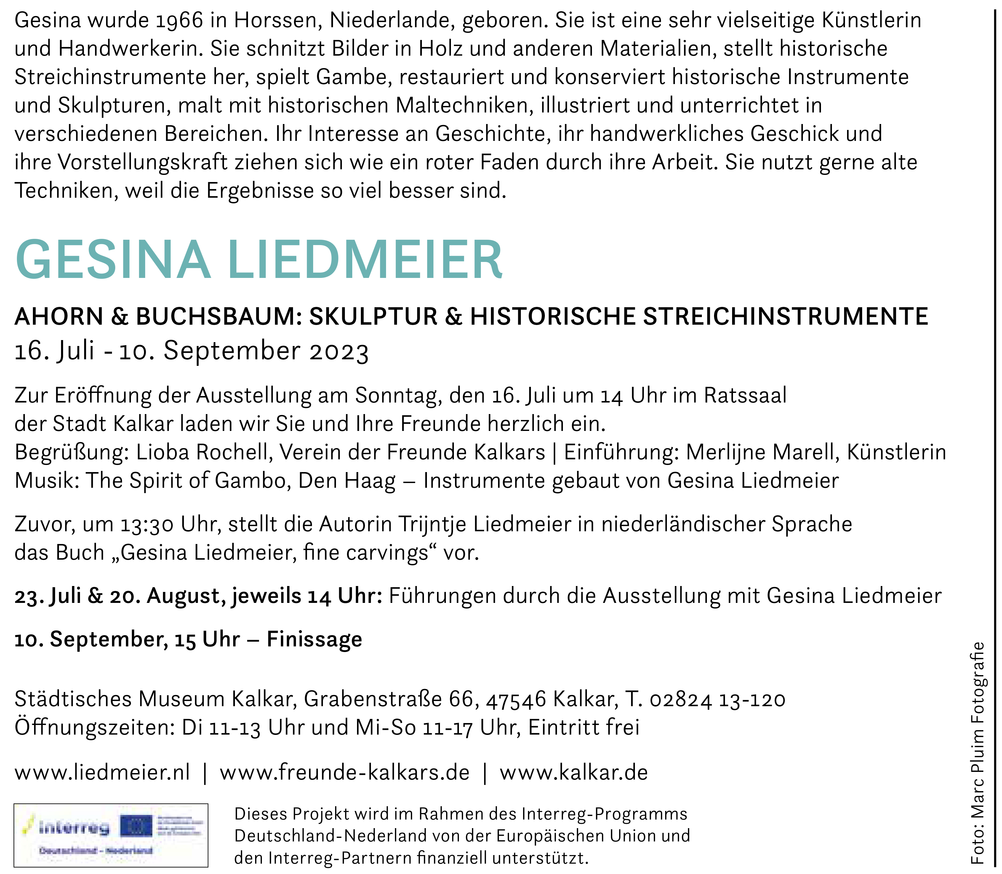 Einladung zur Ausstellung von Gesina Liedmeier im Städtischen Museum Kalkar.