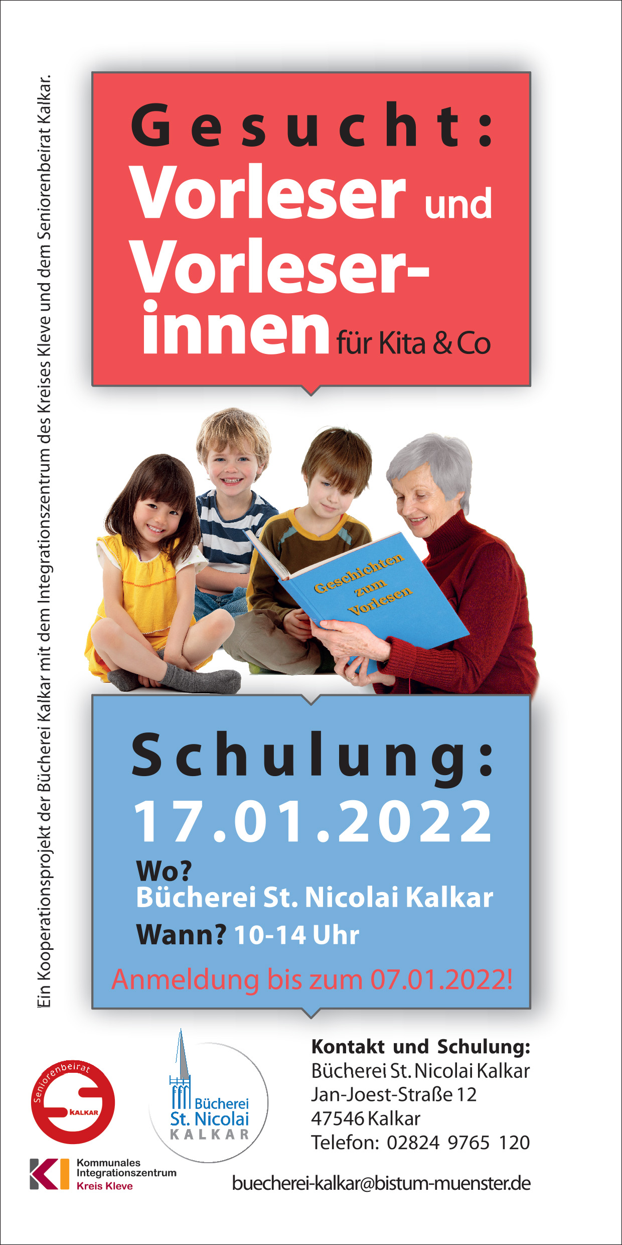 Flyer Schulung Vorleserinnen und Vorleser für Kita und Co am 17.01.2022