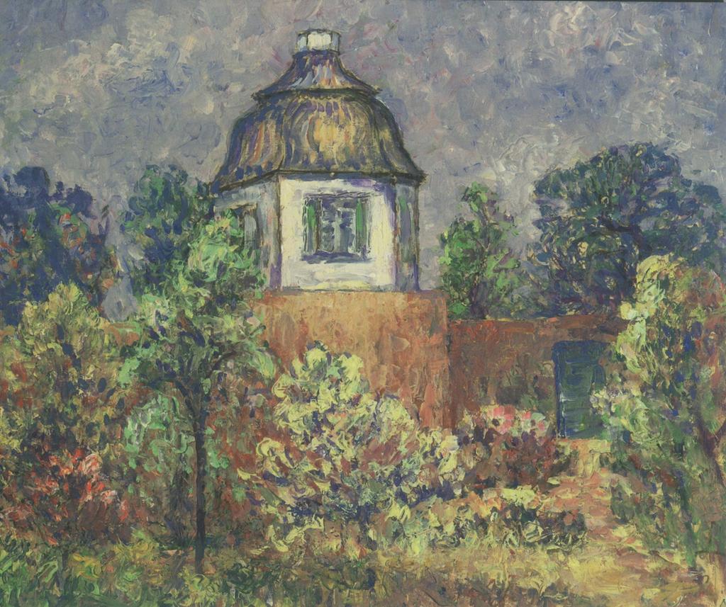 Das Bild zeigt ein Gemälde von Helma Holthausen-Krüll, das den Taubenturm abbildet
