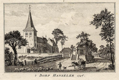 Hanselaer um 1746, Zeichnung von Jan de Beijer Hanselaer um 1746 nach einer Zeichnung von Jan de Beijer mit Blick auf die St. Antonius Kirche