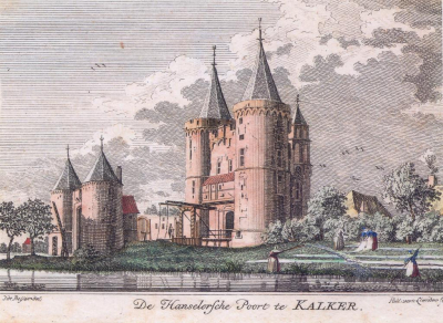 Hanselaer Tor, Zeichnung Jan de Beijer, 1740 Kolorierte Zeichnung des Hanselaer Tors von Jan de Beijer, um 1740