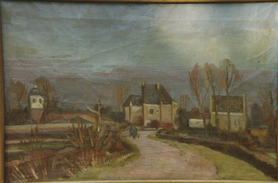 Kesseltor Kalkar, Gemälde von Hermann Teuber Gemälde von Hermann Teuber mit Blick auf einen Weg, der zum Kalkarer Kesseltor führt